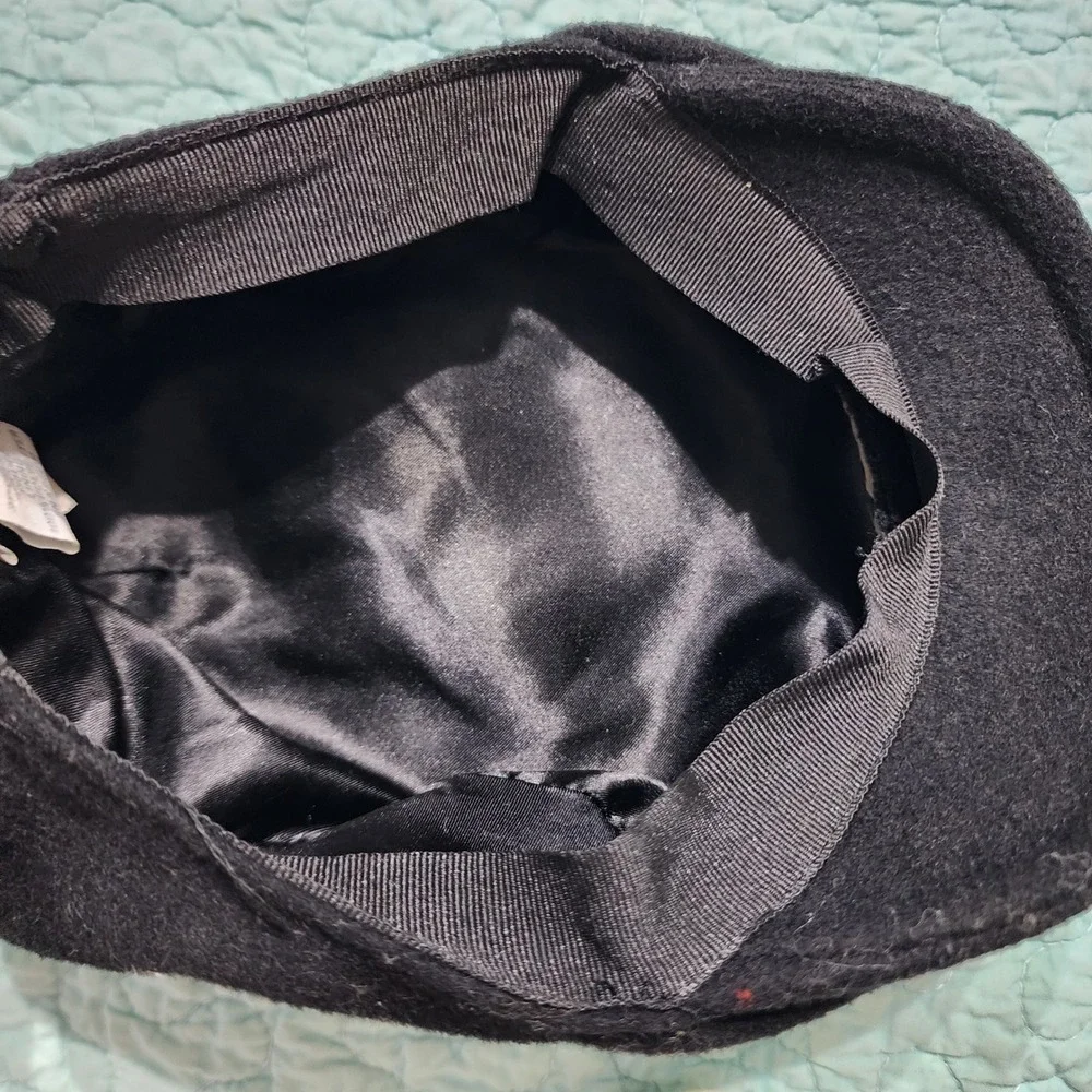 Kids R Us Black Wool Blend Newsboy Flat Cap Hat Sz 4T Elastic Back Vintage Style